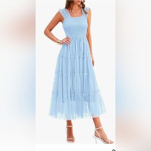 Pretty Gardens blue sheer ruffled midi dress Size Small NWT
